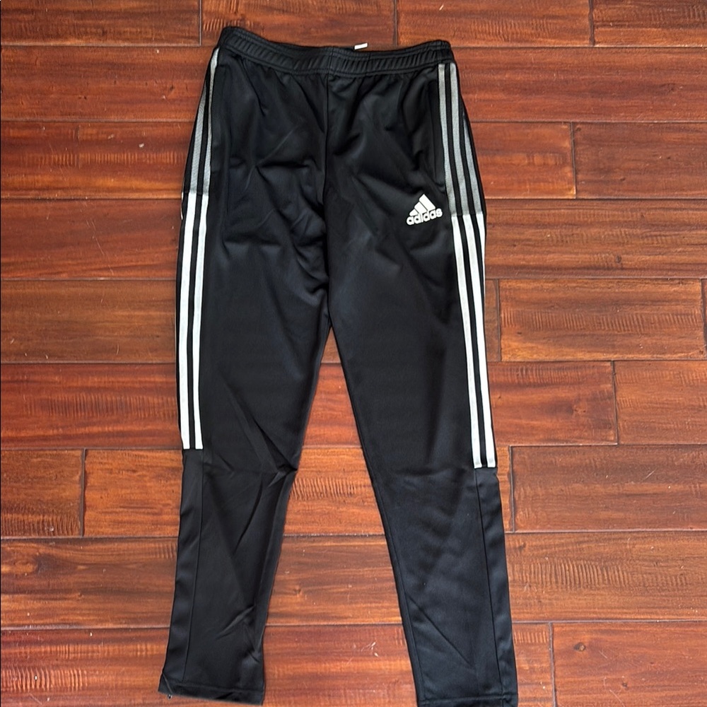 Adidas Kids Black Joggers with White Stripes